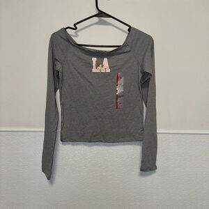 Women's MODERNLUX LA Graphic Long Sleeve Top Gray/Pink Size XS Angel NEW NWT